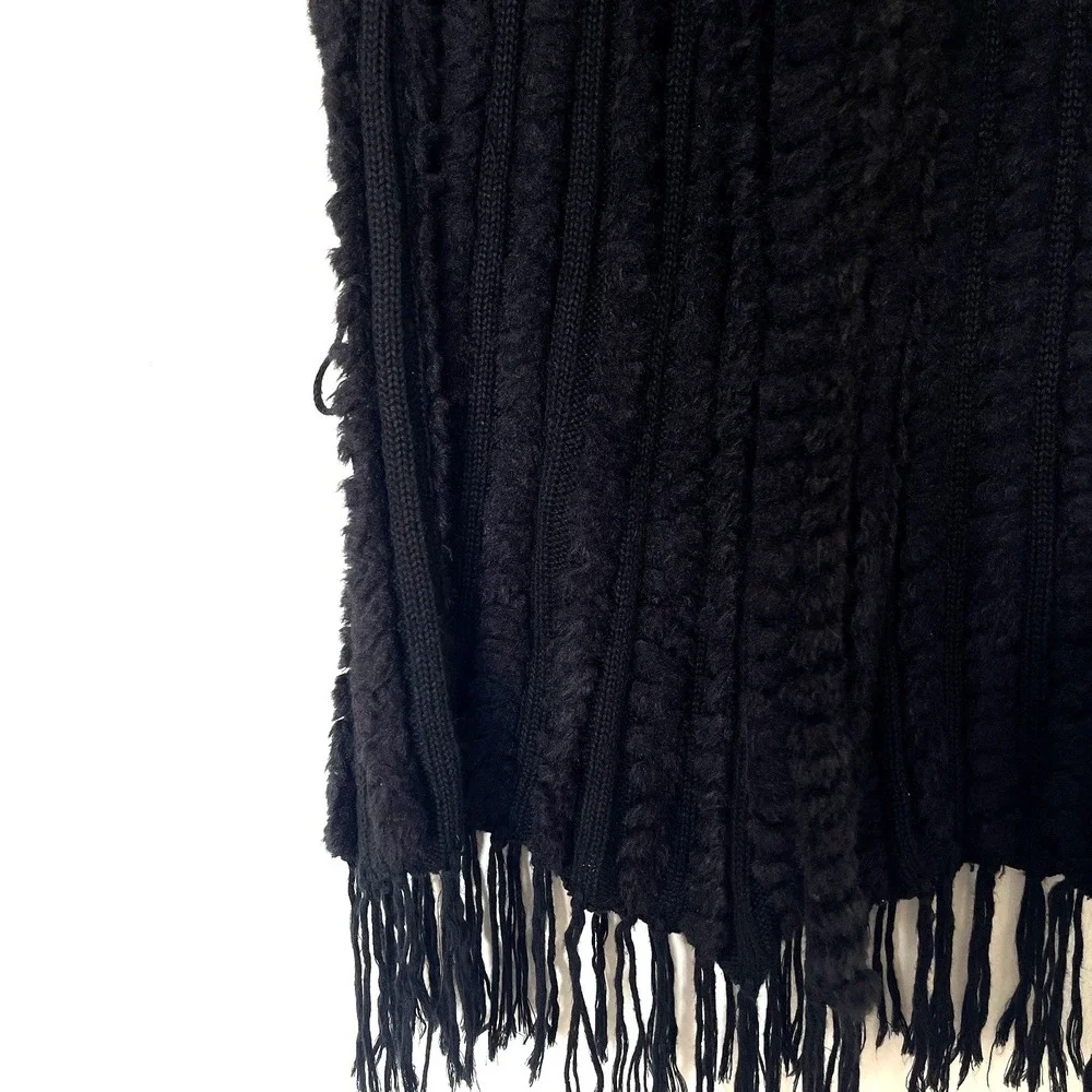 Vintage Y2K Bebe One Size‎ Faux Fur Sweater Vest Black Fringe Goth Grunge 90s